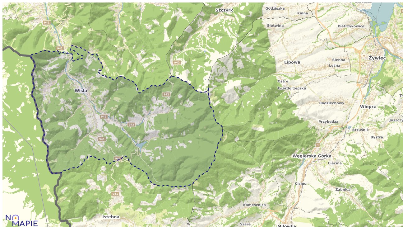 Mapa obszarów ochrony przyrody Wisły