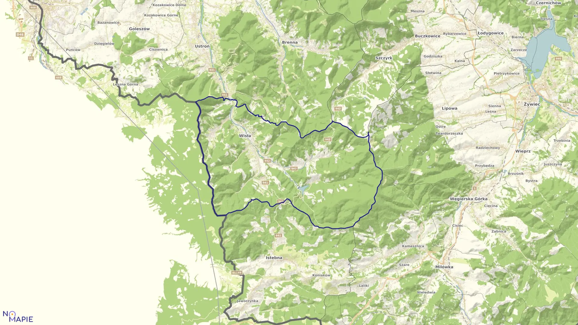 Mapa obrębu WISŁA w mieście Wisła